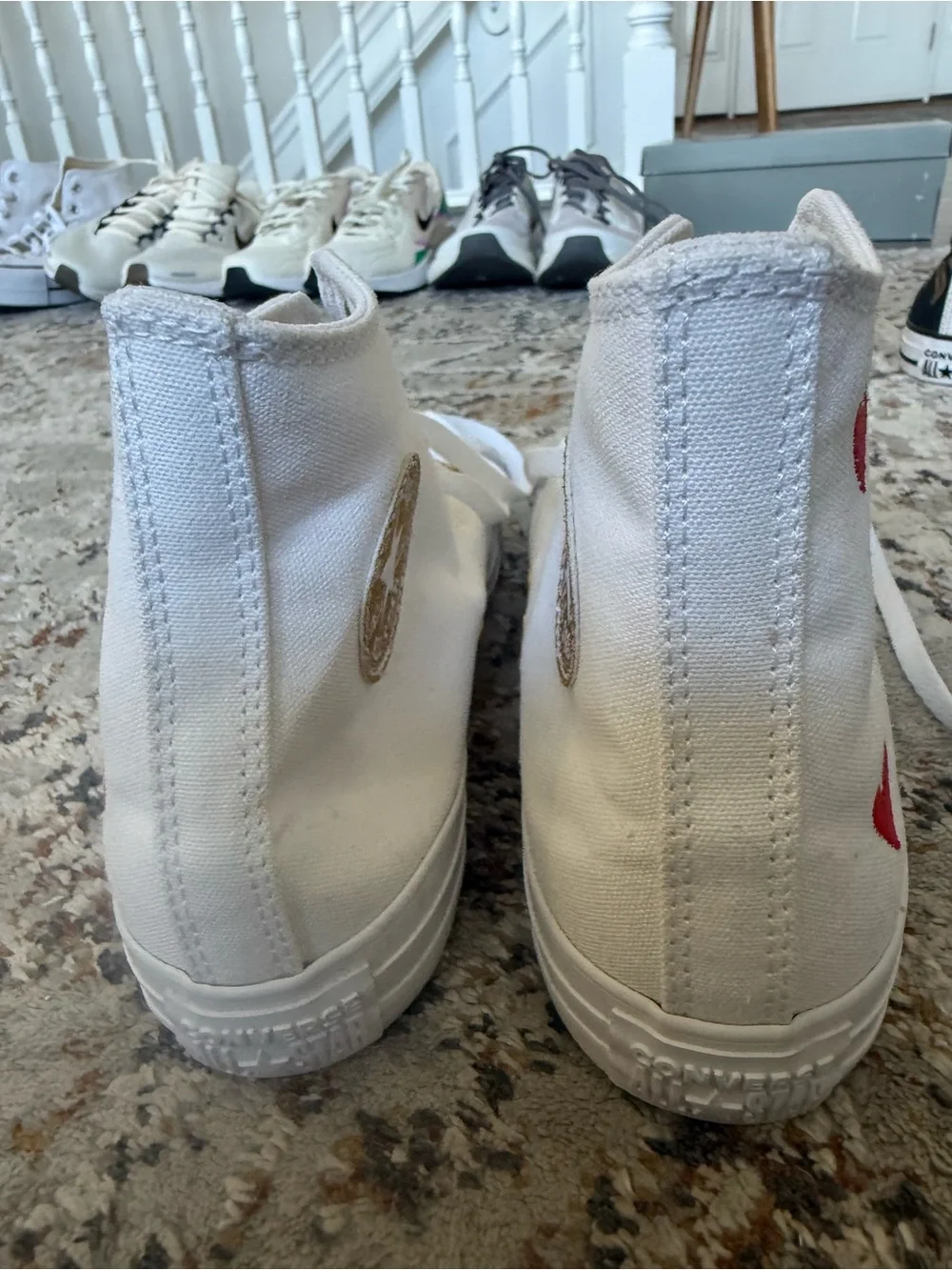 Converse White High-Top Sneakers with Red Heart Accents and Gold Eyelets - Picture 4 of 4